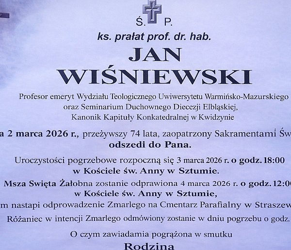 Sztum. Ostatnie pożegnanie ks. prof. Jana Wiśniewskiego