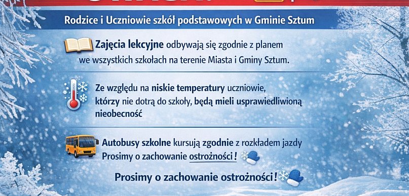 Sztum. Zajęcia szkolne odbędą się zgodnie z planem