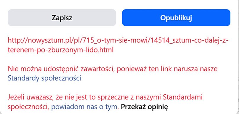 Artykuł o terenie po Lido usunięty z Facebooka. Pojawiają się pytania