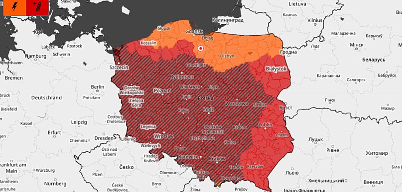 Ostrzeżenie IMGW II stopnia - wysokie temperatury i możliwe burze