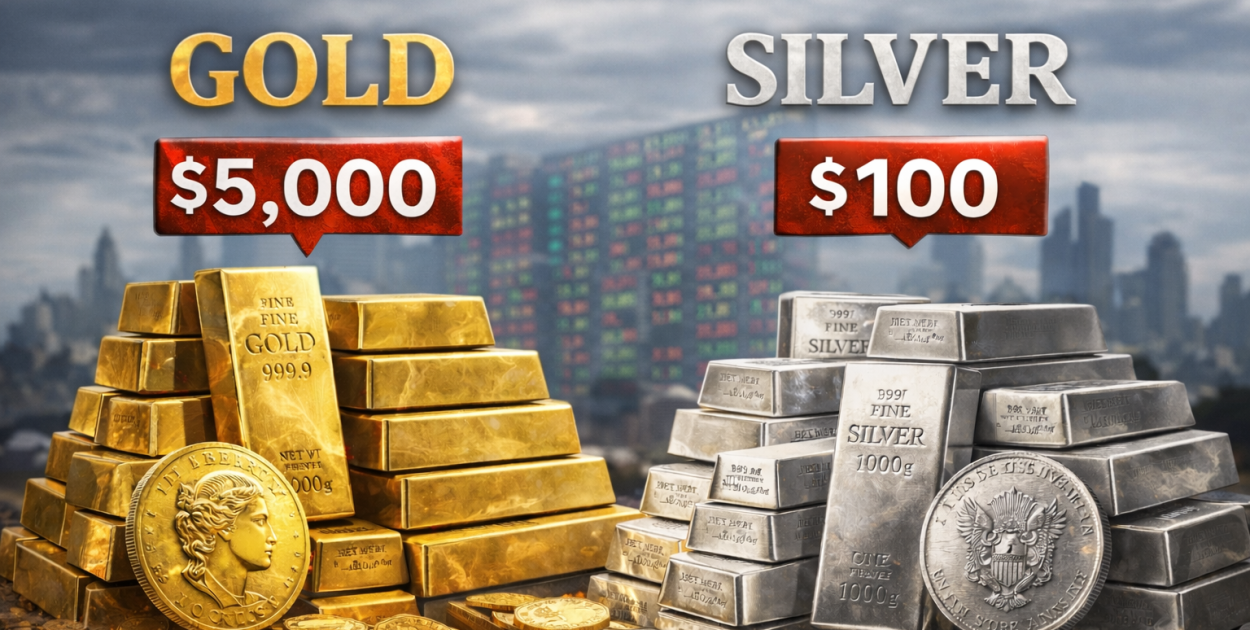 Srebro przebiło magiczny poziom 100 dolarów za 1 oz, a złoto w drodze do 5000 USD