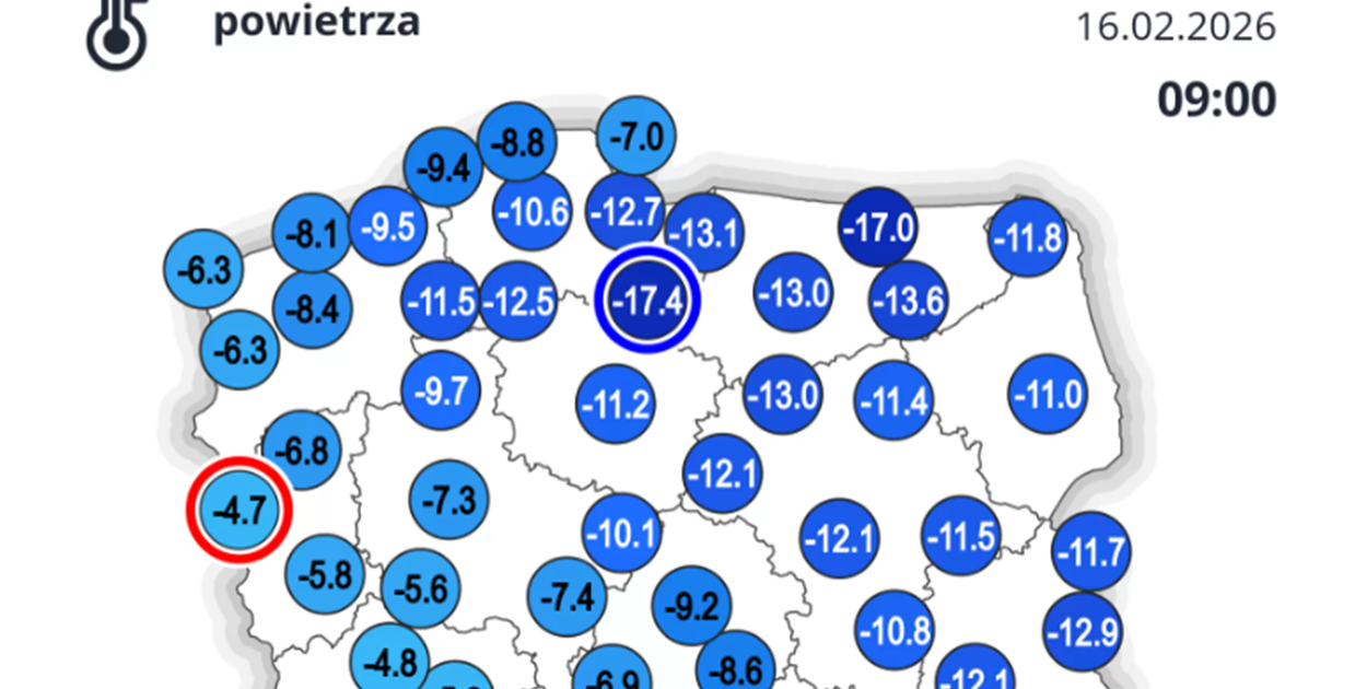 Kwidzyn znów biegunem zimna. Tylko 24 km od Sztumu padł najniższy wynik w kraju