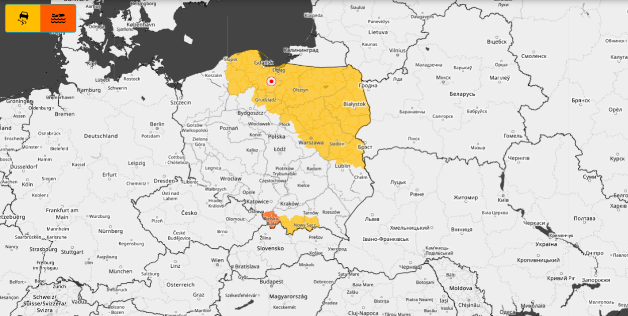 Ostrzeżenie przed zamarzaniem mokrej nawierzchni dróg i chodników