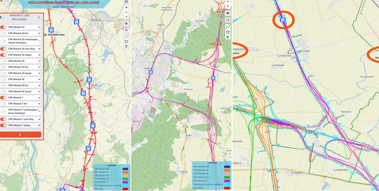Nowa linia kolei dużych prędkości Gdańsk – CPK: wybrano dwa warianty przebiegu