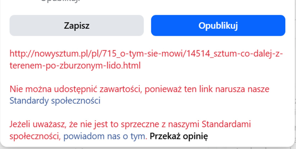 Artykuł o terenie po Lido usunięty z Facebooka. Pojawiają się pytania